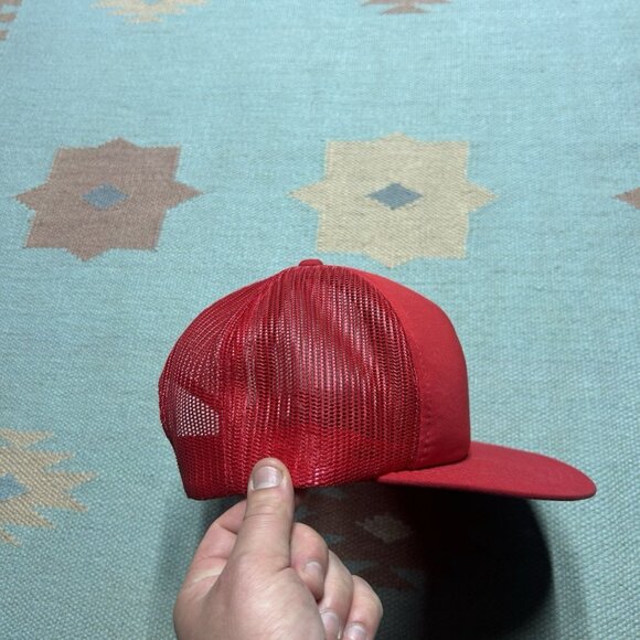 Vintage 80s 90s trucker hat mesh cap blank red snapback plain adjustable - Picture 8 of 8